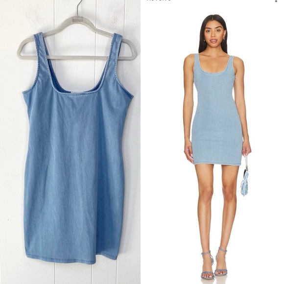 Good American Modern Tank Mini Dress Light Wash Shelf Bra Women’s Size 4 - Picture 1 of 12